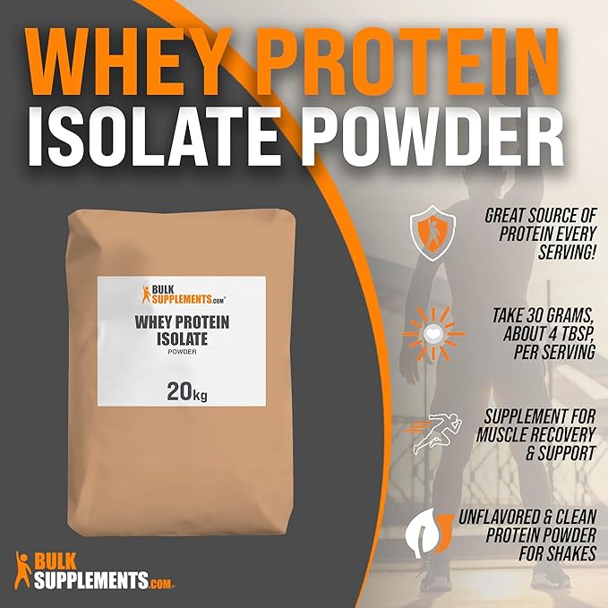 BulkSupplements.com Whey Protein Isolate Powder - Whey Protein Powder, Unsweeteneed, Unflavored &