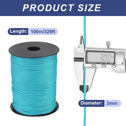 MECCANIXITY 1/8 Inch Polypropylene Rope Braided Ropes, 328ft Nylon Rope Hollow Utility Cord for