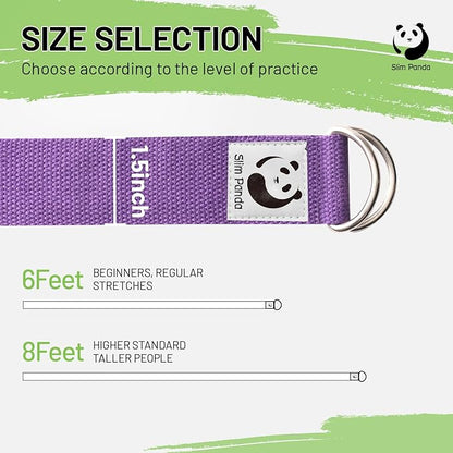 Slim Panda Yoga Strap for Stretching,Cotton Yoga Strap with Adjustable D-Ring Buckle,Non-Elastic