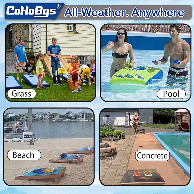 CoHoBgs Corn Hole Bags Set 8, Professional Cornhole Bags Dual-Sided Slick & Stick Resin Filled
