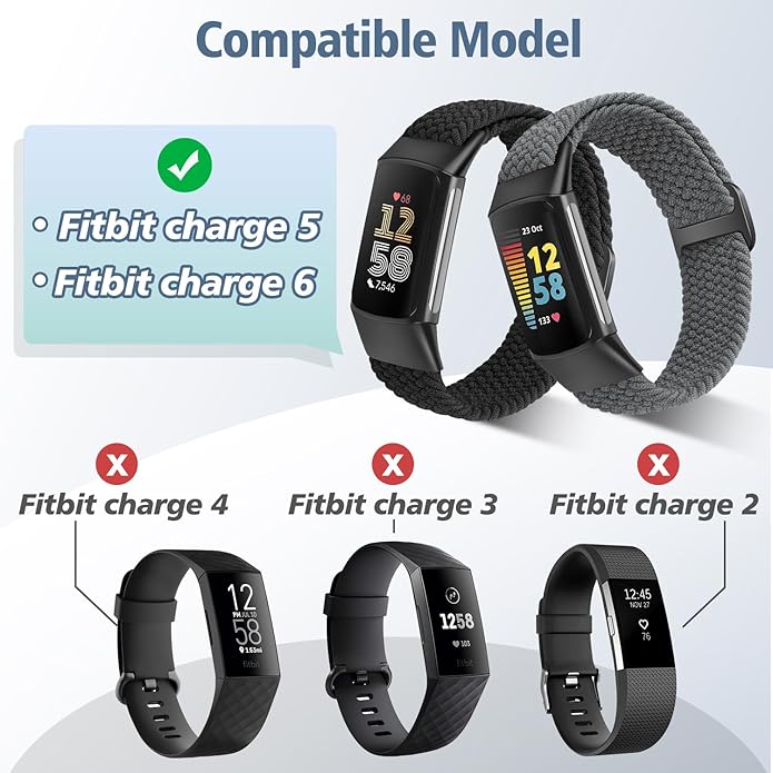 Elastic Braided Bands Compatible with Fitbit Charge 5/Fitbit Charge 6 for Women Men, Breathable