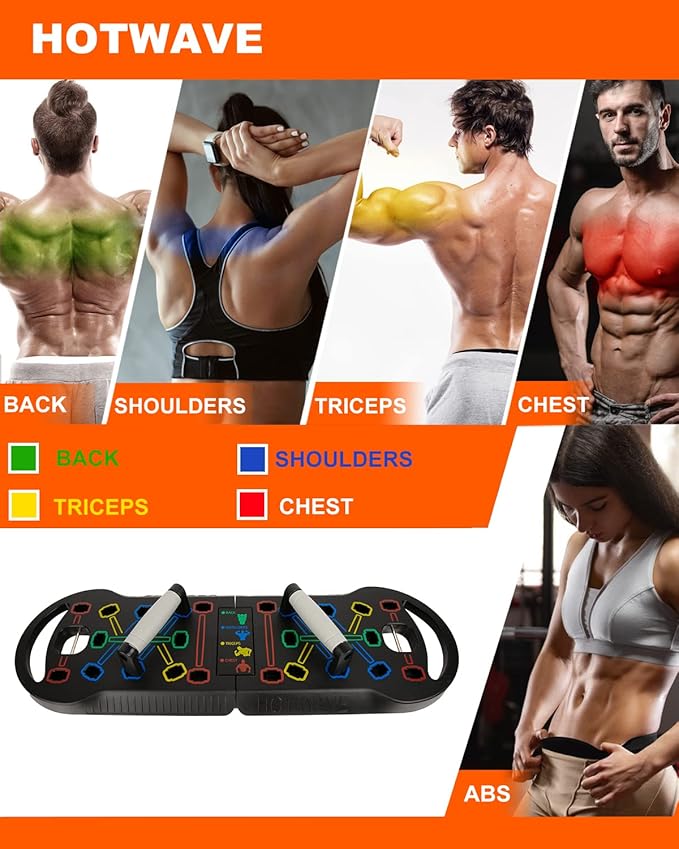HOTWAVE Push Up Board Fitness, Portable Foldable 20 in 1 Push Up Bar at Home Gym, Pushup Handles