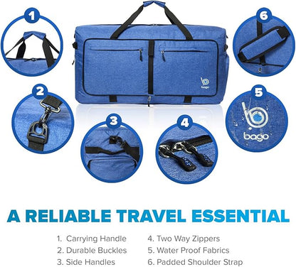 Bago Large Foldable Duffel Bags for Traveling Women & Men - 120L Packable Duffle Bag for Travel