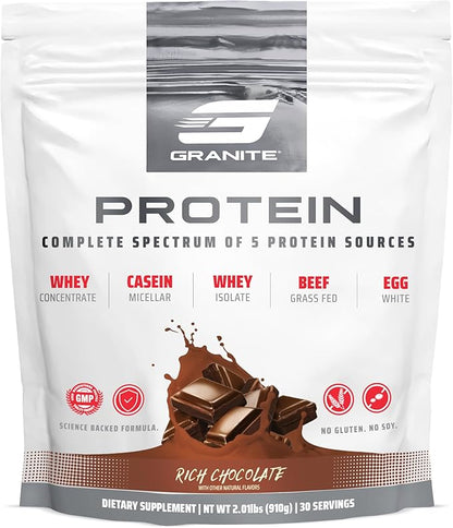 Granite Nutrition Protein Powder - Premium 5-Source Blend (Whey, Casein, Egg, Grass-Fed Beef) for