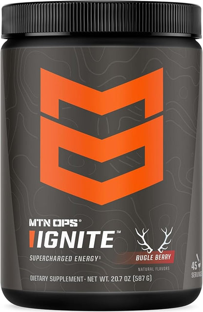 MTN OPS Ignite Energy Drink Powder, Gluten Free Nootropic Supplement Drink Mix, L Arginine, L