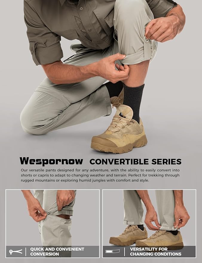 Wespornow Men's-Convertible-Hiking-Pants Quick Dry Lightweight Zip Off Breathable Cargo Pants for