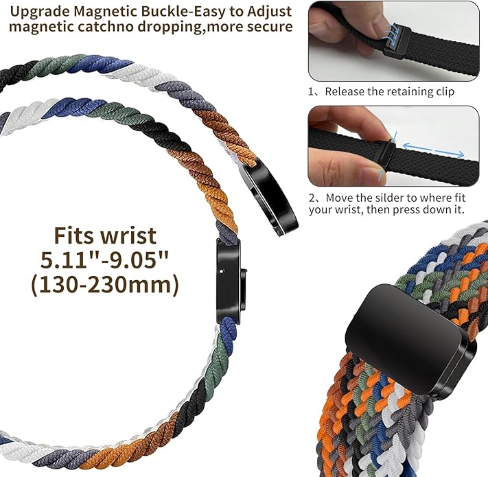 Braided Band Compatible with Fitbit Versa 4 Bands for Woman/Versa 3/Sense 1/Sense 2 Band, Magnetic