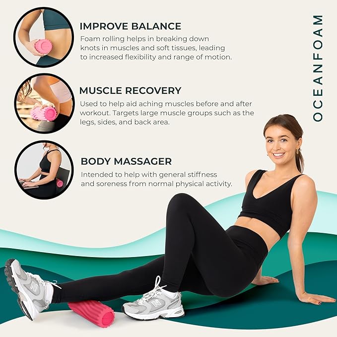 Oceanfoam Ripple Travel Foam Roller (11" x 3.35") Firm Mini Foam Roller for Physical Therapy, Deep