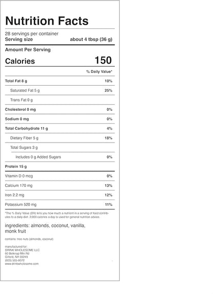 drink wholesome Vegan Vanilla Almond Protein Powder | for Sensitive Stomachs | Additive & Dairy