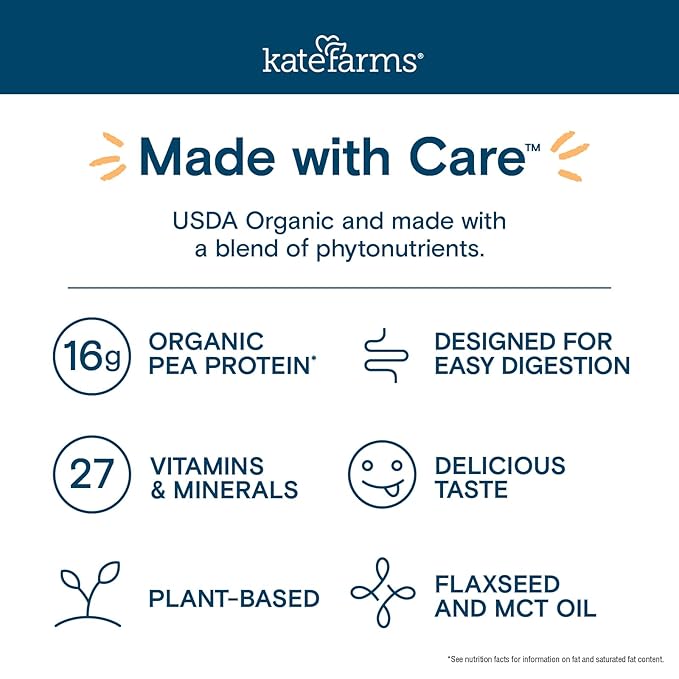 KATE FARMS Organic Nutrition Shake, Strawberry, 16g of Protein, 27 Vitamins and Minerals, Meal