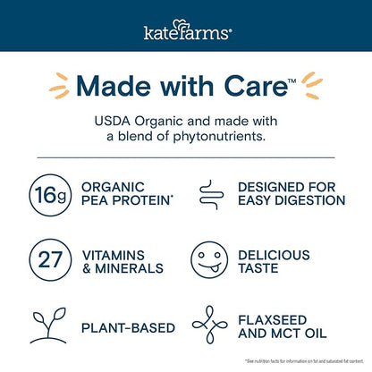 KATE FARMS Organic Nutrition Shake, Strawberry, 16g of Protein, 27 Vitamins and Minerals, Meal