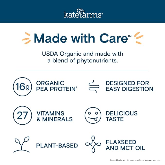 Kate Farms Organic Nutrition Shake, Strawberry, 16g Protein, 27 Vitamins and Minerals, Meal