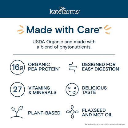 Kate Farms Organic Nutrition Shake, Strawberry, 16g Protein, 27 Vitamins and Minerals, Meal
