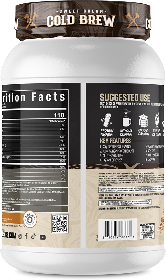 Axe & Sledge Farm Fed 100% Whey Protein Isolate | 25g Protein | Low Carb, Low Sugar, Gluten Free |