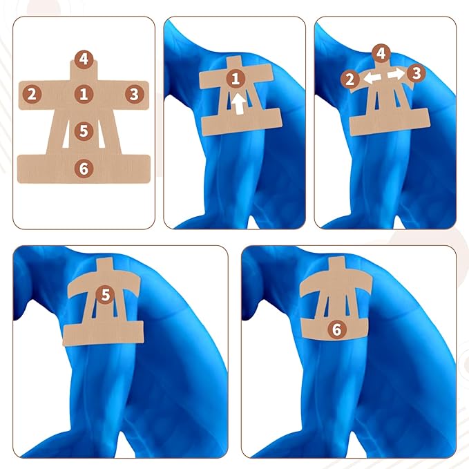 15 Pcs Precut Kinesiology Tape for Shoulder, Latex-Free Shoulder Tape for Pain Relief, Muscle