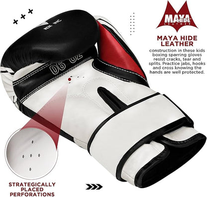 RDX Kids Boxing Gloves, 6oz 4oz Junior Training Mitts, Maya Hide Leather Ventilated Palm, Muay Thai