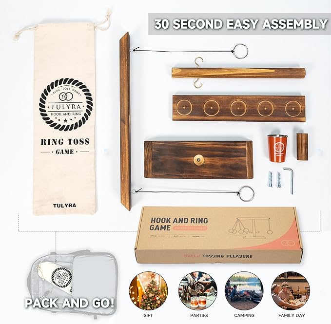 Ring Toss Game for Adults, Hook and Ring Game with Exclusive Carrying case & Unique Stainless Mini