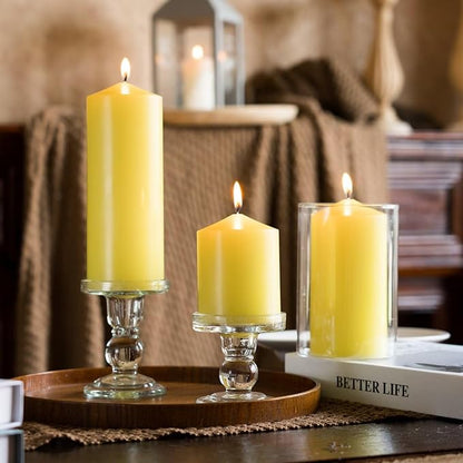 MOZEAL 3" x 6" Hand-Poured Unscented Yellow Pillar Candles,Dripless Candles Set of 3,Long Lasting