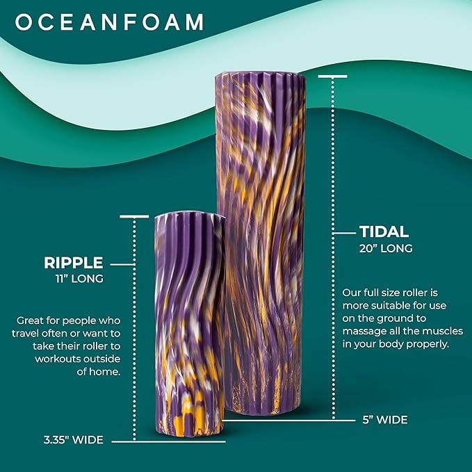 Oceanfoam Tidal Roller - Purple, Gold & Natural Marbled - Muscle Massage Foam Roller for Back Pain