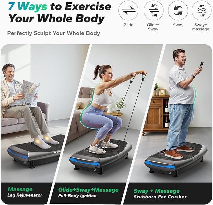 MERACH Vibration Plate Exercise Machine, 7-in-1 4D Vibration Plate with Glide, Swing & Massage