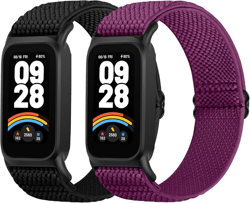 2 Pack Elastic Bands Compatible with Xiaomi Smart Band 9 Active Women Men, Soft Nylon Replacement