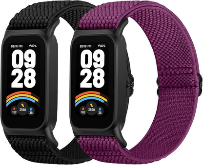 2 Pack Elastic Bands Compatible with Xiaomi Smart Band 9 Active Women Men, Soft Nylon Replacement