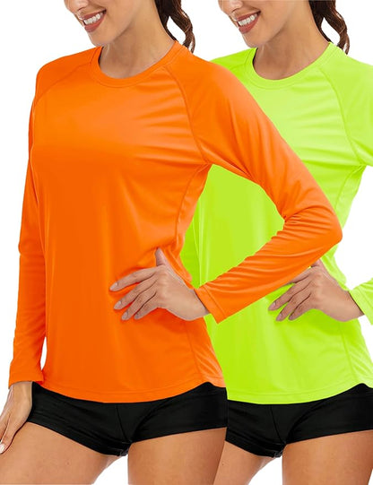 MAGCOMSEN Women's 2 Pack Long Sleeve Shirts UPF 50+ Sun Protection Quick Dry Swim Shirt for Rash
