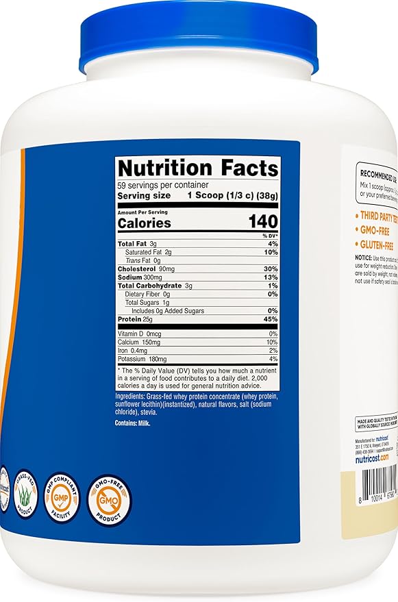 Nutricost Grass-Fed Whey Protein Concentrate (Vanilla) 5LBS - Undenatured, Non-GMO, Gluten Free