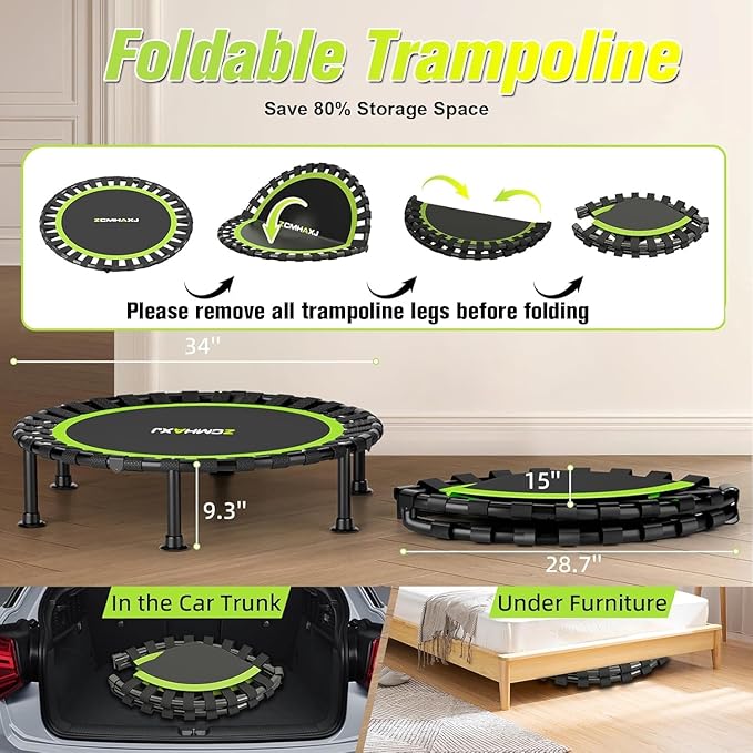 Foldable Mini Trampoline, 40"/48" Rebounder Trampoline for Adults & Kids, 440lbs Capacity Indoor