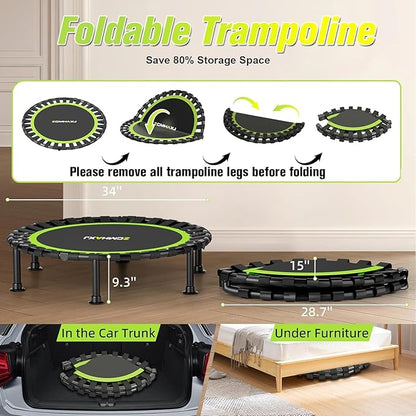 Foldable Mini Trampoline, 40"/48" Rebounder Trampoline for Adults & Kids, 440lbs Capacity Indoor