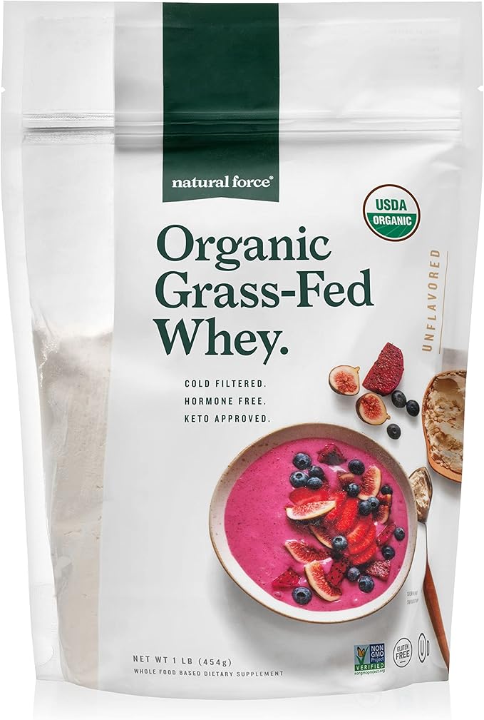 Natural Force Grass Fed Organic Whey Protein Powder - Non GMO, Keto Friendly, Low Carb, Kosher
