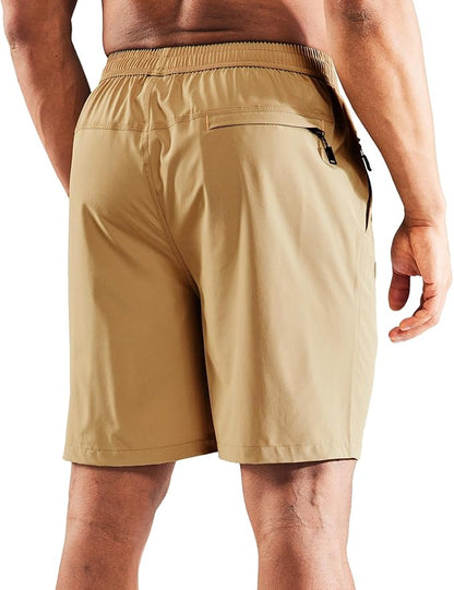 MIER Men's Quick Dry Running Shorts with Zipper Pocket, Elastic Waist Athletic Workout Exercise