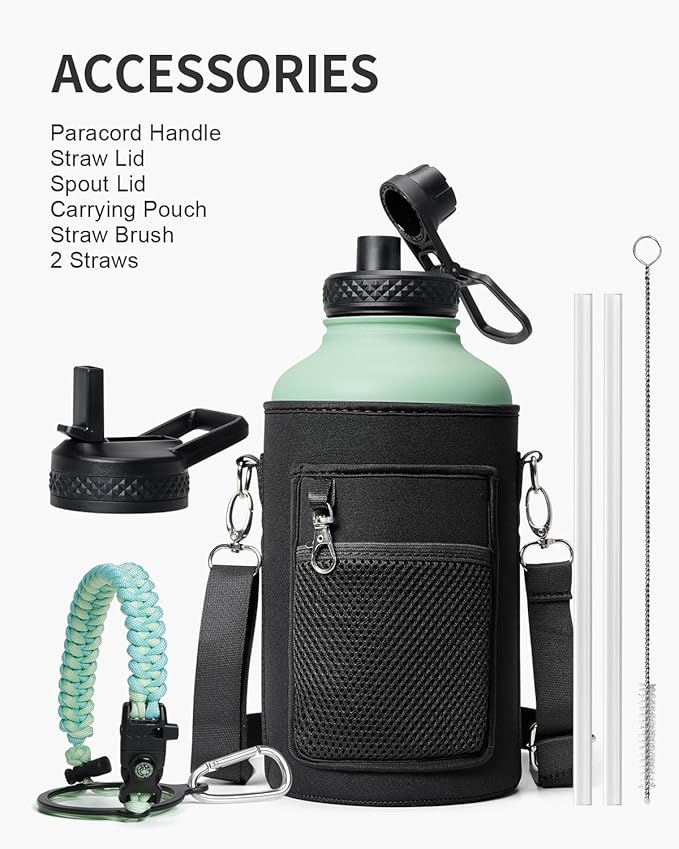 Insulated Water Bottle 64oz,Half Gallon Water Flask Stainless Steel Vacuum, Cold for 48