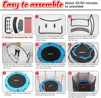 Pink Indoor Trampoline for Kids 2-5, 5ft Mini Indoor & Outdoor Small Toddler Trampoline with Net
