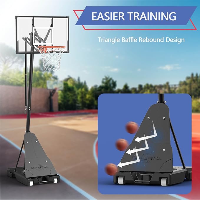 Portable Basketball Hoop Outdoor, Adjustable Height 5.5-10FT Basketball Goal with Heavy-Duty Steel
