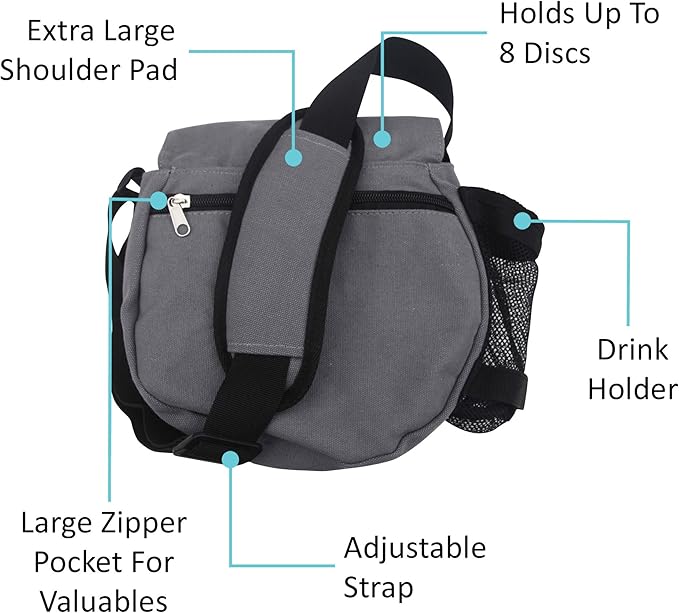 Kestrel Black Disc Golf Bag - Fits 6-10 Golf Discs + Bottle - For Beginner & Advanced Golfers