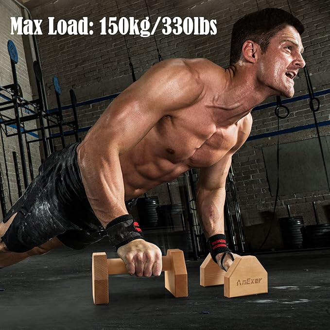 Push Up Stands, Handstand Parallettes Bars, Solid Wood Push Up Bars with Non-Slip Mat Push up