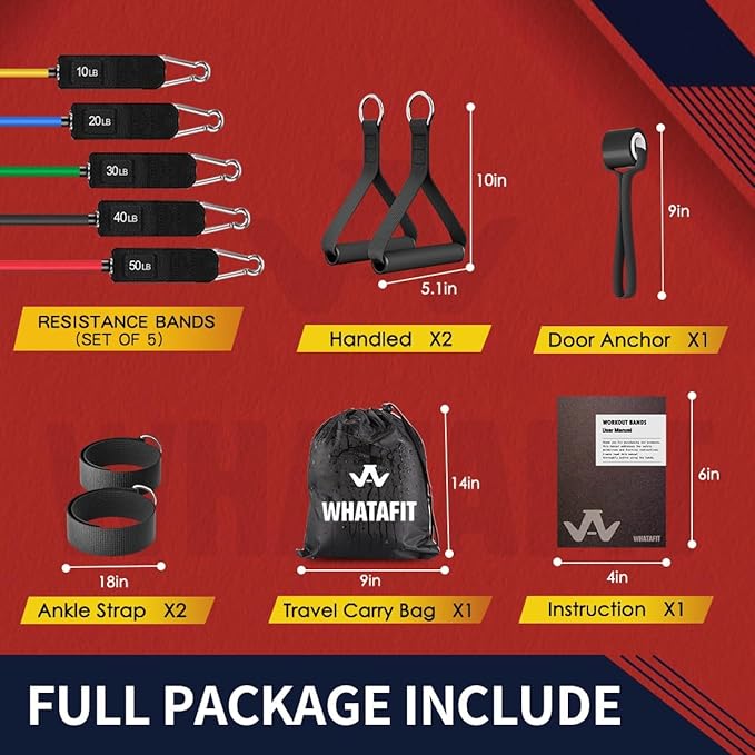 WHATAFIT Resistance Bands, Exercise Bands，Resistance Bands for Working Out, Work Out Bands with