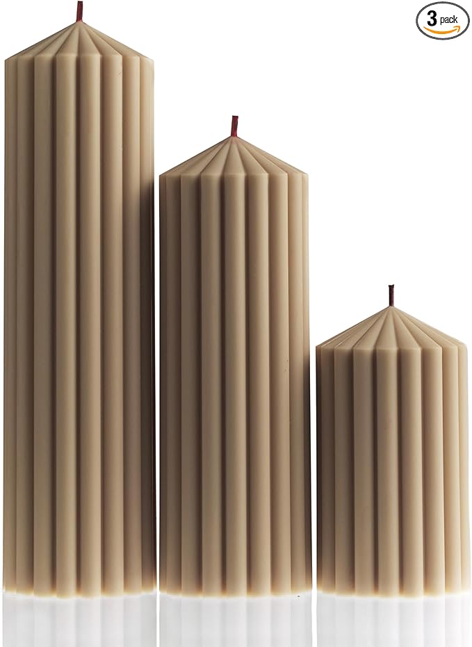 LAWA Ribbed Peak Pillar Candle - Large Beautiful Handmade Pillar Scented Soy Wax Candle Elegant