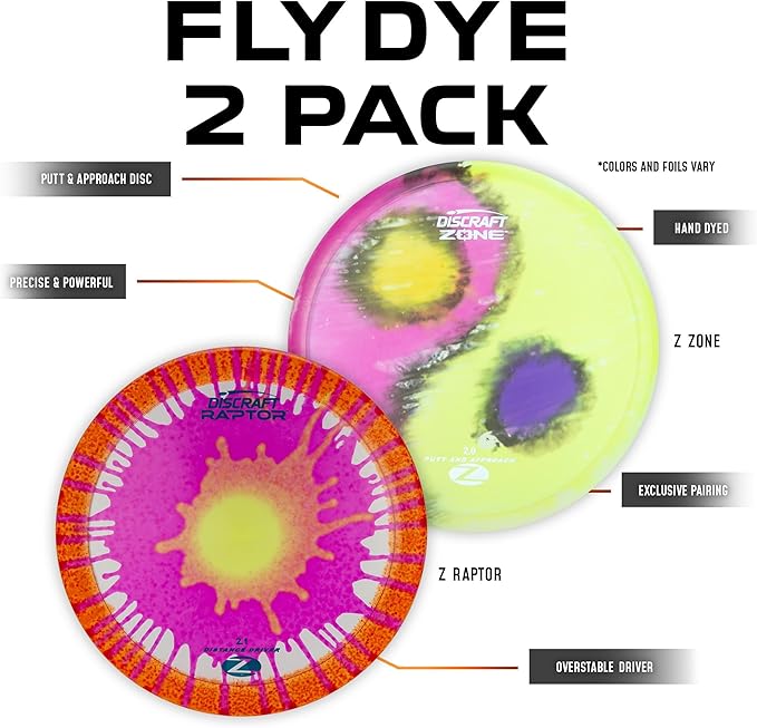 Discraft Z Fly-Dye Two Pack – Disc Golf Set | Buzzz & Nuke SS | Zone & Raptor | Sol & Avenger SS |