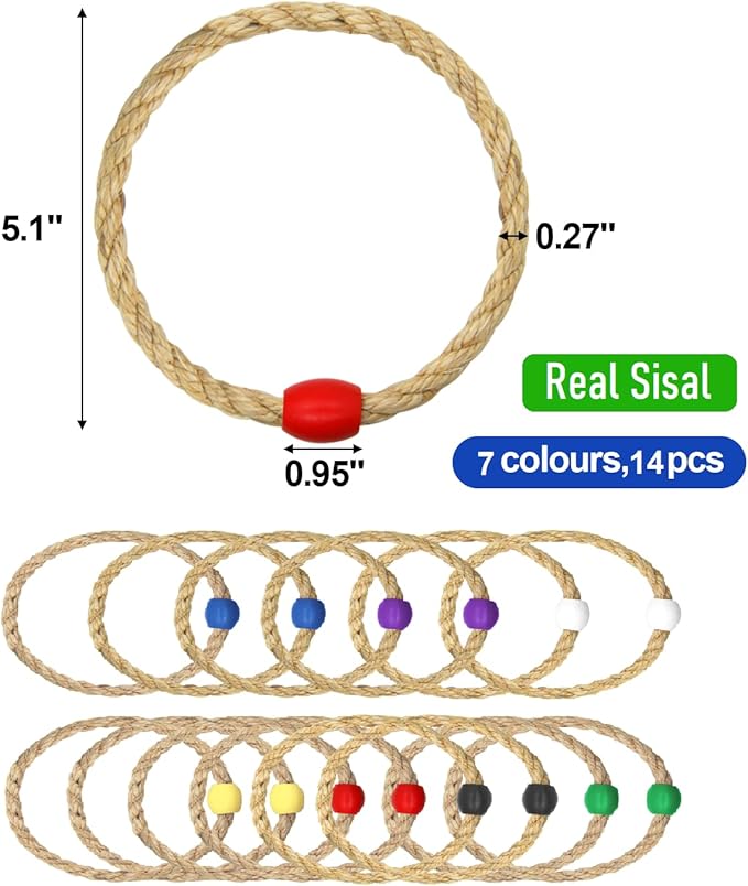 14 Pack Sisal Rope Ring Toss Game Replacement Parts for Adults and Kids, Outdoor Toss Rings for