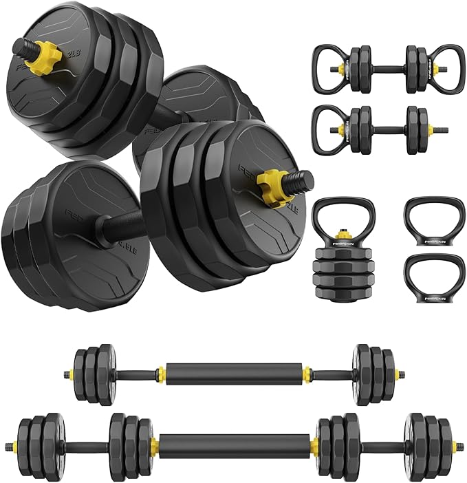 FEIERDUN Adjustable Dumbbells, 40/48/68/88lbs Free Weight Set with 4 Modes, Used as Barbell