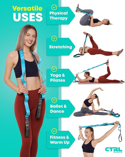 Stretching Strap with Loops - Non Elastic Stretch Band for Physical Therapy, Yoga Strap for