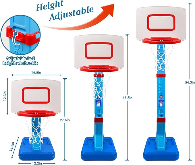 SUPER JOY Toddler Basketball Hoop - Height Adjustable Kids Hoop for Indoor & Outdoor Play