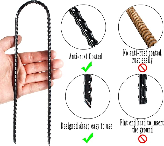 Nigh Coated Rebar Trampoline Wind Stakes Set of 12 Safety Ground Anchors Stakes Extra Heavy Duty