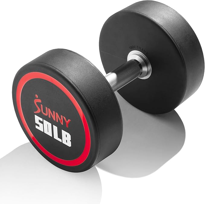 Sunny Health & Fitness Premium Polyurethane Commercial Grade Round Dumbbells with Diamond Knurled