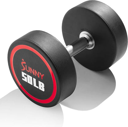 Sunny Health & Fitness Premium Polyurethane Commercial Grade Round Dumbbells with Diamond Knurled