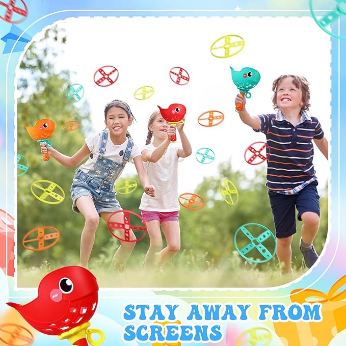 Set of 8 Flying Disc Launcher Toys Bulk Toys for Kids Include String Launchers & Discs Manual