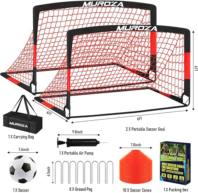 Soccer Goal, Kids Soccer Goals for Backyard Set, 2 Pack of Portable Pop Up Soccer Net with Soccer