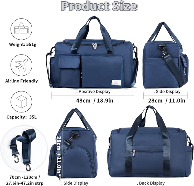FIORETTO Women's Gym Duffle Bag with Shoes Compartment, 37L Capacity, Ideal for Travel, Gym
